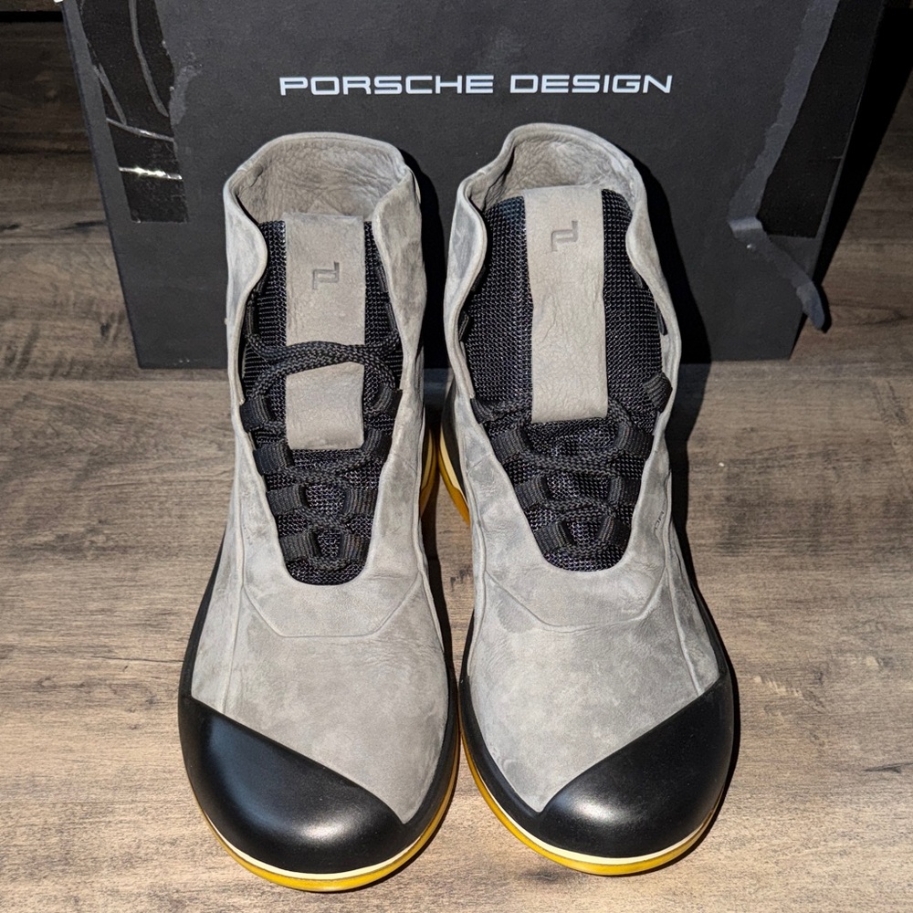 NIB Porsche Design Traveller Boot High  Top Sneakers In Gray Nubuck Leather